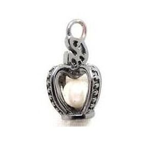 Vintage Silver Tone Gunmetal Color Crown Charm With Encased Pearl*Pendant
